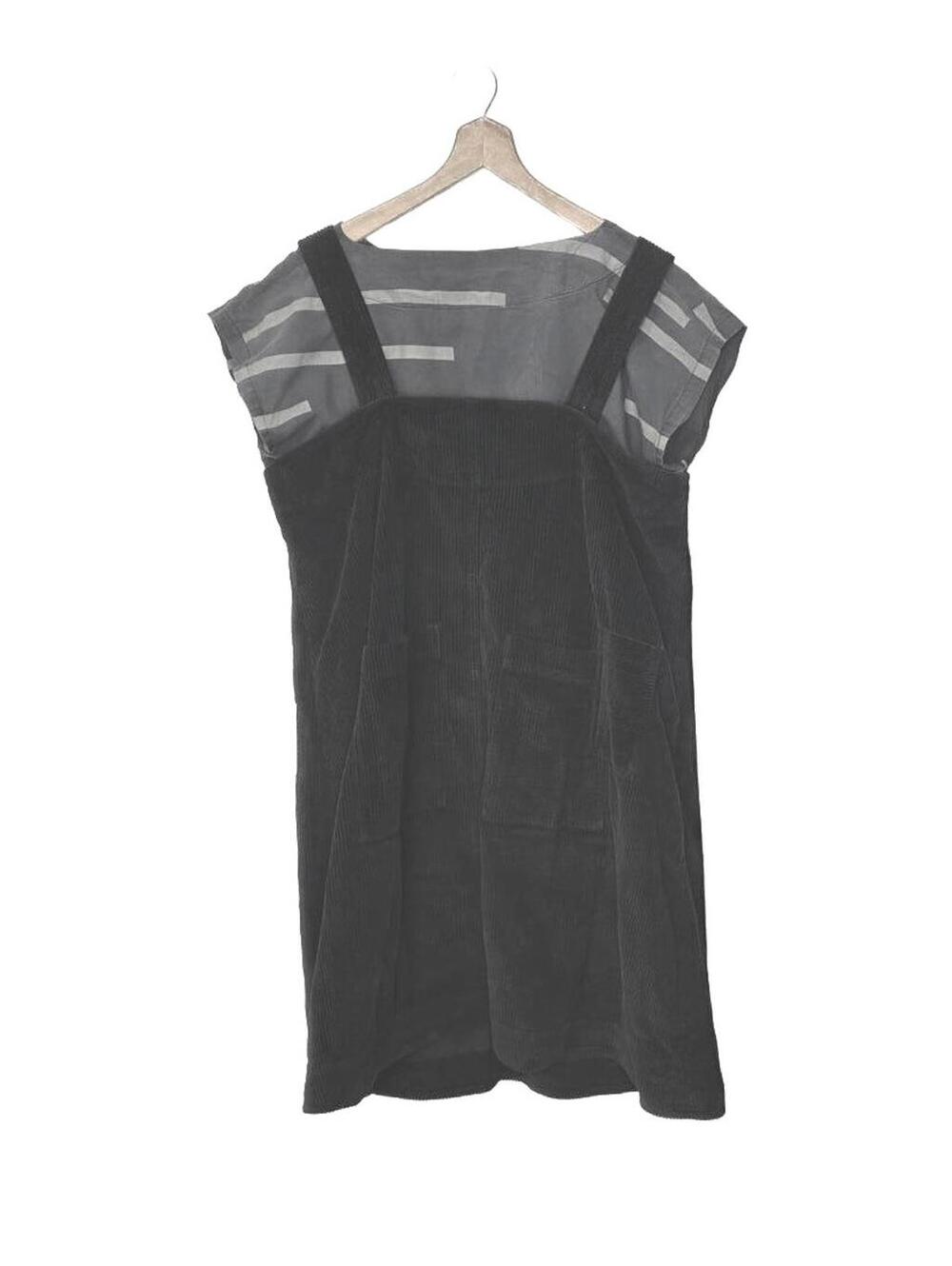 McVerdi Indie Casual Black Cotton Corduroy Pinafore Dress W Lots of Pockets lg